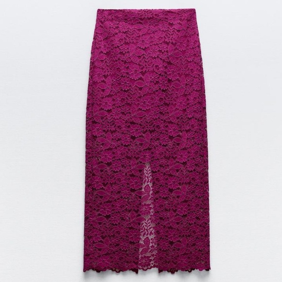 Zara midi skirt lace overlay purple hi rise size Xs Womens new - Picture 2 of 8